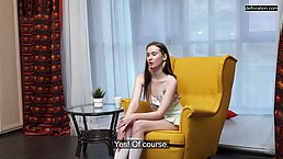 Small tits brunette teen Maria Pangea plays with her pussy