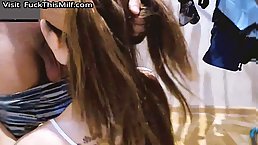 Amateur brunette MILF gets fucked DGS with cum in her mouth