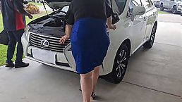 Real cheating wife with huge ass seduces black mechanic and gives him BJ as payment for repair