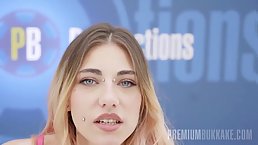 Pierced blonde Dalila Dark gets her mouth full of cum at Bukkake party