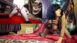 Busty brunette Goth April O'Neil gets her ass drilled by fuck machine