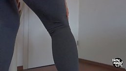 Amateur redhead babe teasing and sucking dildo in tight sport leggings