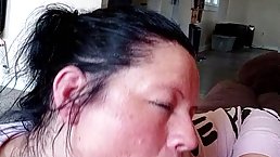 Mature brunette houswife deepthroats young cock