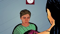 Beautiful brunette MILF gets fucked by young guy (animation)