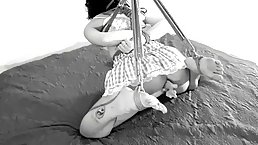 Tied up and cumming with ginger root inside her ass