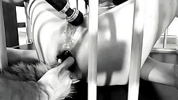 Bondage pussy and ass playing in the cage