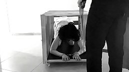 Bondage brunette MILF tortured and caged