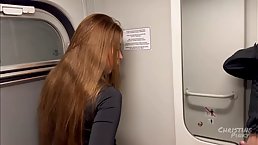 Amateur beuty brunette sucks dick and gives pussy in the WC of the train