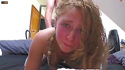 Young blonde girl Mary Jane Auryn gets her pussy full of cum from behind