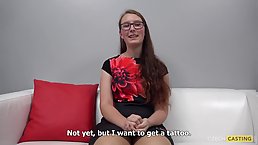 Young Czech brunette with glasses Katerina gets fucked on casting
