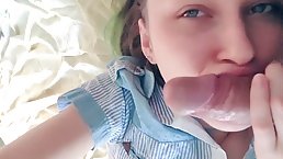 Young girl took a selfie with a stepbrother's dick in her mouth