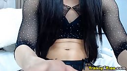 Seductive brunette Latina tranny cockplay on cam