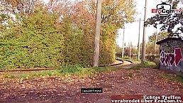 Busty German mature brunette MILF gets fucked in the park