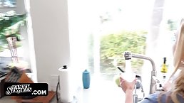 Nice boobs blonde babe gets fucked by older handyman