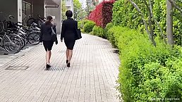 Two young Japanese schoolgirls gangbanged in the dark place