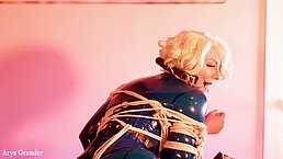 Blonde MILF Arya Grander in latex fetish bondage session