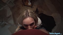 Sexy blonde MILF sucks dick and gives pussy for some cash
