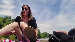Amateur MILF masturbates on public at the lake