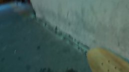 Young redhead girl masturbates at public place
