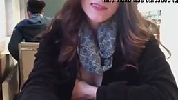 Nice tits brunette teen masturbates in public place