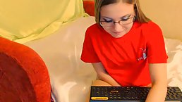 Cute Russian blonde teen strip and masturbate on cam