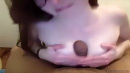 Skinny brunette girl titifucking her boyfriend's cock POV