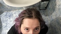 Busty Latina girl rides dick at the WC