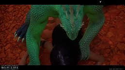 Ebony girl is fucked by a lizard with two cocks (Wild Life)