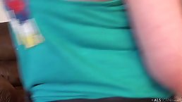 Slim blonde girl masturbates BTS