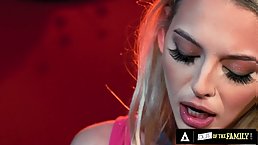 Hot blonde stepsisters experienced lesbian sex in backstage