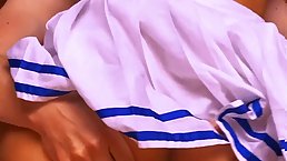 Round ass Latina babe in white skirt rides dick