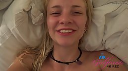 Small tits blonde babe gets her hairy pussy pounded POV