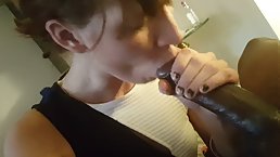 Neighbor's obedient wife gently servicing big black dick
