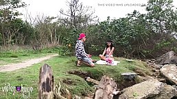 Sexy Latina teen sucks her BF's dick at picknick