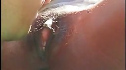 Hot black girl rides dick and squirts outdoors