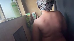 Busty brunette girl Faith Ardalan taking warm shower