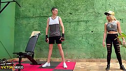 Sexy blonde girl gets fucked at the home gym