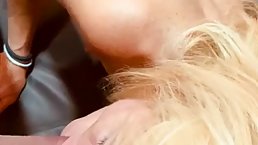 Horny Spanish housewife blowjobs wearing vibrator controlled by her husband