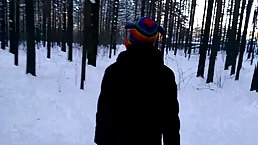 Amateur teen blowjobs POV in winter forest