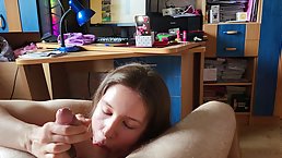 Amateur brunette rimming guy and gets face fucking and facial