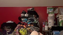 Skinny brunette teen does a web cam show