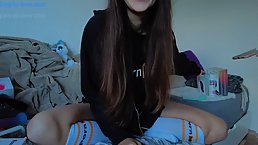 Amateur brunette girl unboxing sex toy