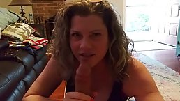 Amateur busty blonde MILF Catalina gives POV blowjob