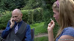 Cuckold watches his teen wife gets fucked by young cock