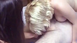Two chubby girls enjoy FFM threesome fuck