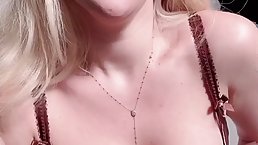 Busty blonde babe Skye Blue plays with her pussy on cam
