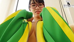 Pretty Japanese girl with glasses sucks and rides dick (censored)