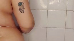 Amateur brunette BBW taking shower