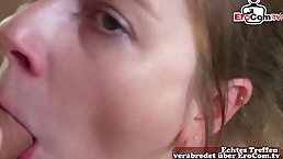 Amateur brunette MILF in stockings gets gangbanged and creampied