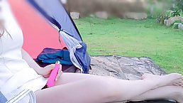 Amateur Asian girl secretly filmed while camping having sex